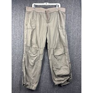 GapBody Utility Lounge Pants Women XL Tan Khaki 100% Cotton Drawstring Roll Tab